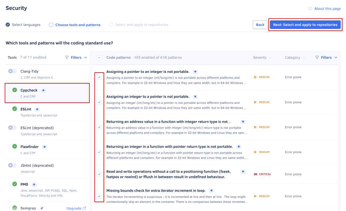 Configuring the tools and patterns for the coding standard