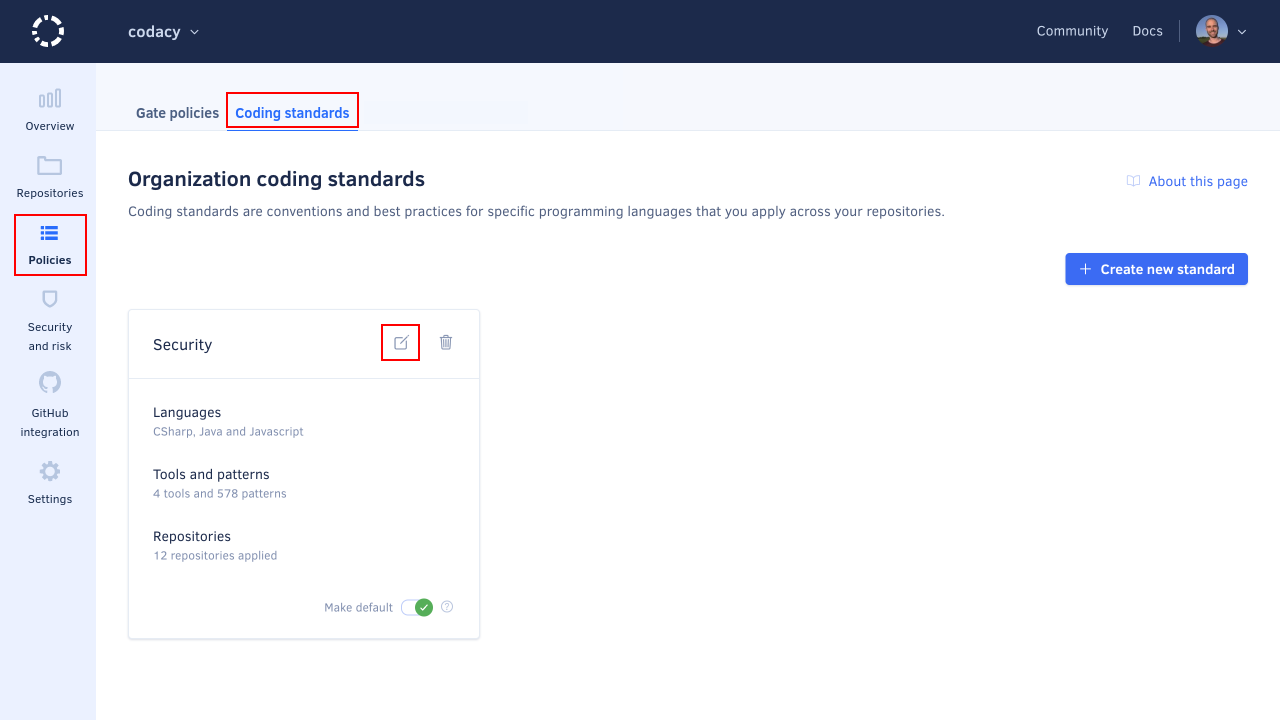 Editing an existing coding standard