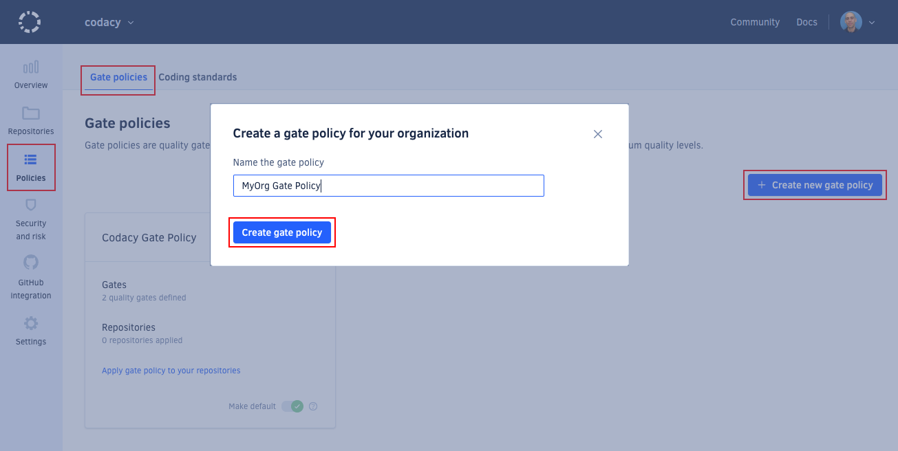 Creating a new gate policy