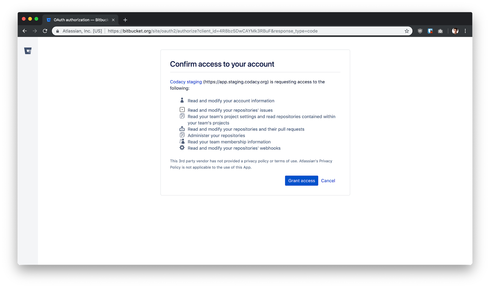 Logging in using Bitbucket